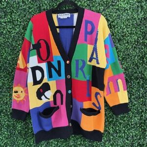 Vtg Jack B Quick Paris Knit Cardigan Size Large  Multicolor Button Front